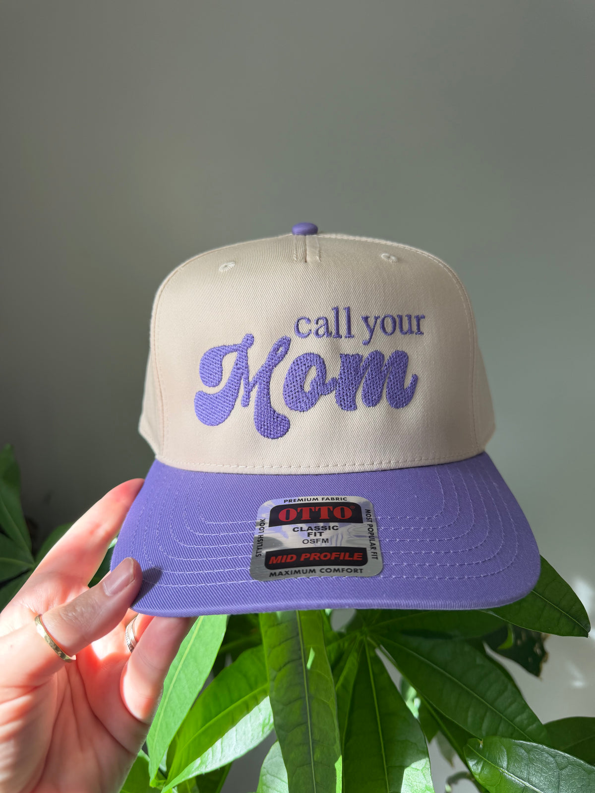 LIMITED RELEASE Call Your Mom Embroidered Hat Purple Brim